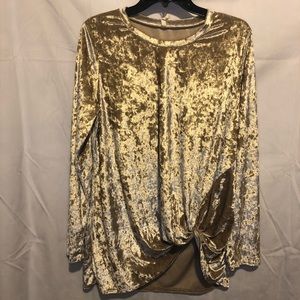 Long Sleeve Velvet Knot Front Top